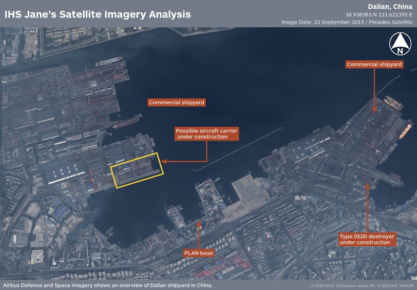 Airbus Defence and Space imagery shows an overview of Dalian shipyard in China. (CNES 2015, Distribution Airbus DS / 2015 IHS) 