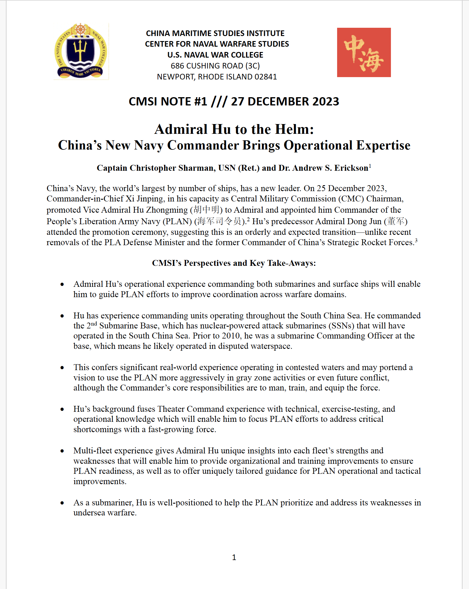 CMSI Note 4: “Deck Cargo Ships: Another Option for a Cross-Strait Invasion”  | Andrew S. Erickson